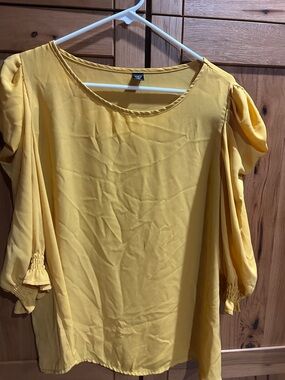 SHEIN Bright Yellow Puff Sleeve Blouse